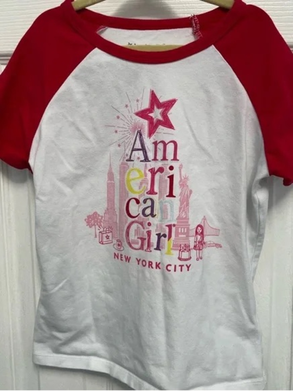 Girls' White and Red Raglan Graphic Tee - America Girl New York City